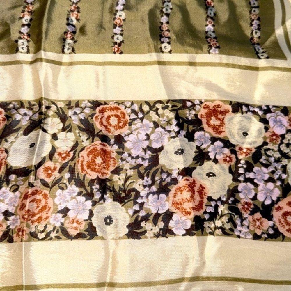 Echo Silk Scarf with Olive and Cream Floral Design 27'x27' - Picture 7 of 7